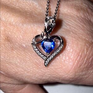Elegant Silver Heart Necklace with Blue Gemstone